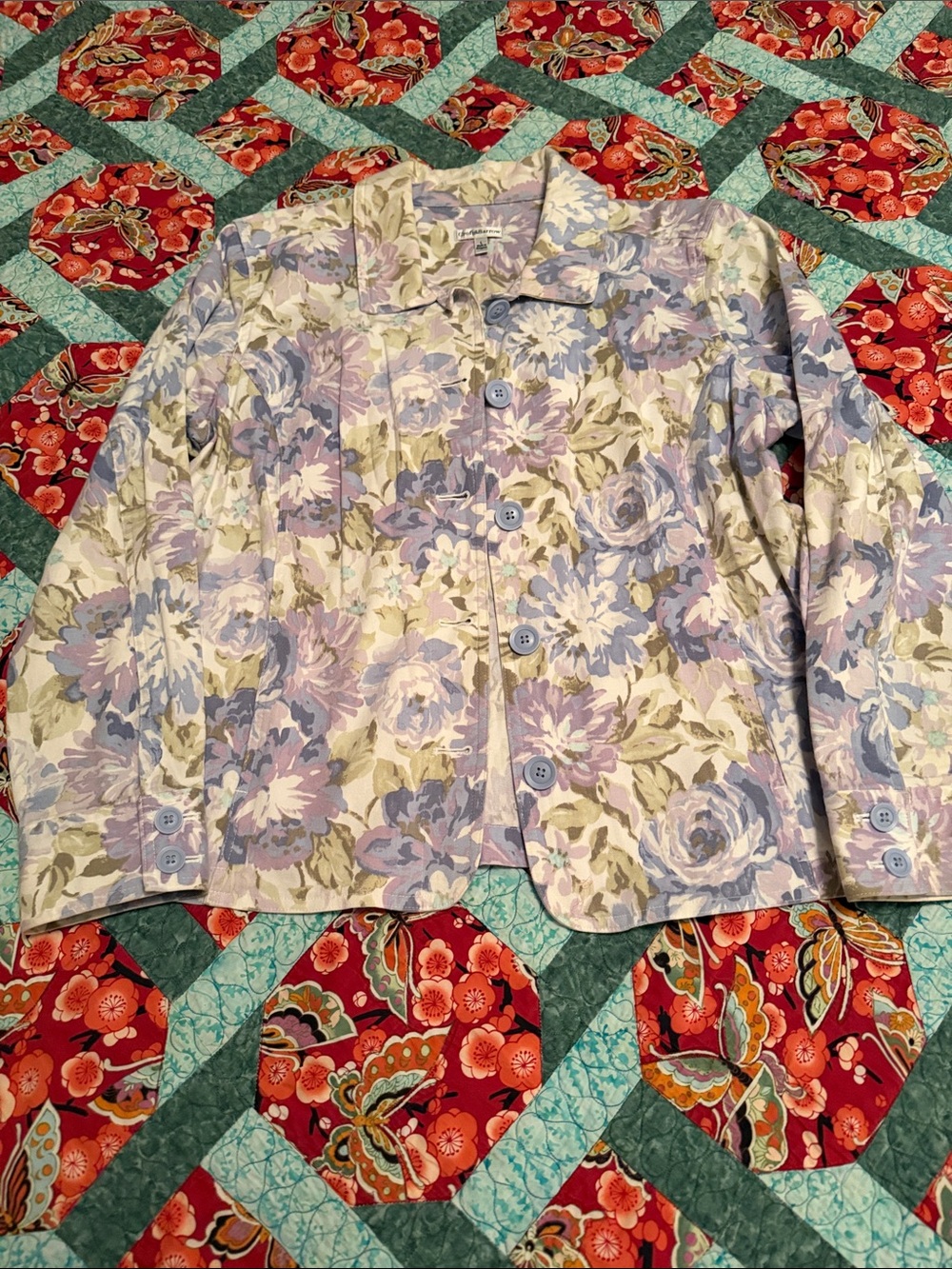 Floral Pastel Button-Up Jacket - Lavender & Cream